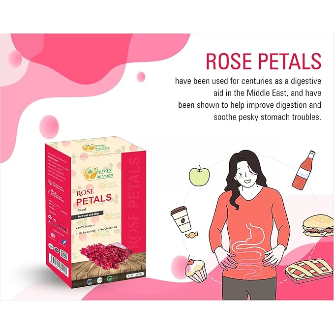 Herbs Botanica Dried Rose Petals Edible Perfect for Tea, Potpourri, Bath Bombs, Beauty Products, Resealable Bag for Freshness and Longevity Non-Toxic, Chemical-Free, 100% Non GMO 3.6 oz