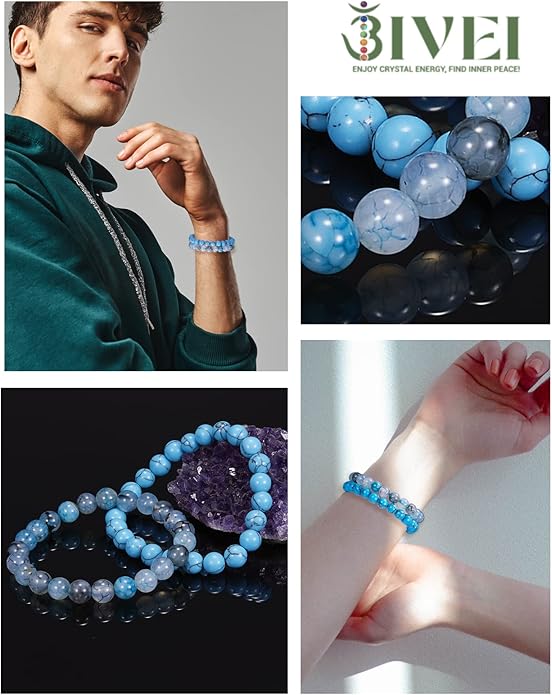 Bivei Natural Gemstone Semi Precious Healing Crystals Handmade Stretchy Round Beads Bracelet, Enhance Positive Energy