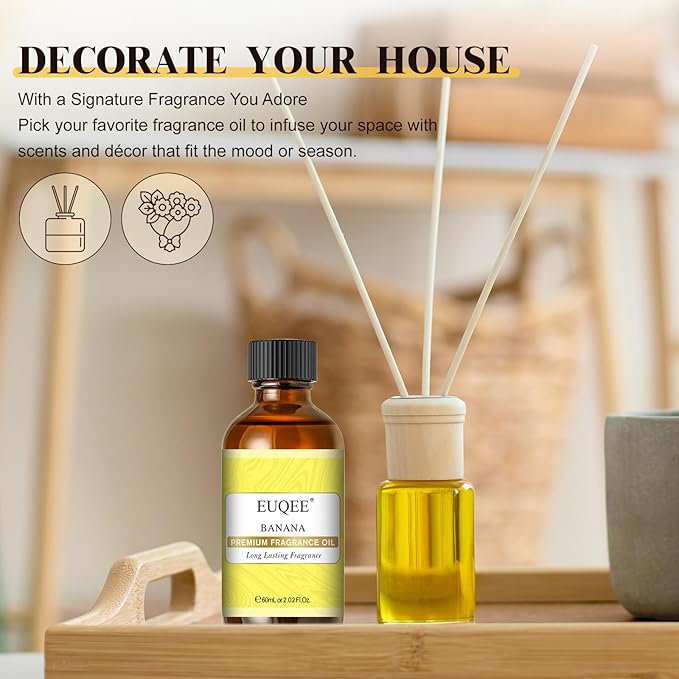 EUQEE 2.02 Fl oz Banana Fragrance Oil, Premium Fragrance Essential Oil with Glass Dropper for Diffuser, Soap Candle Making - 60ml