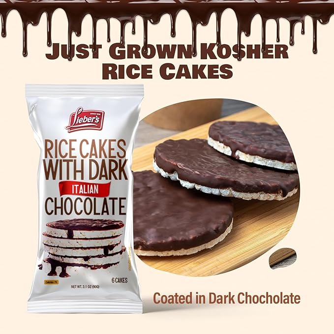 LIEBERS Dark Chocolate Rice Cakes, Kosher Certified Dairy Free, Gluten Free Snack (Dark Chocolate) Pack Of 3