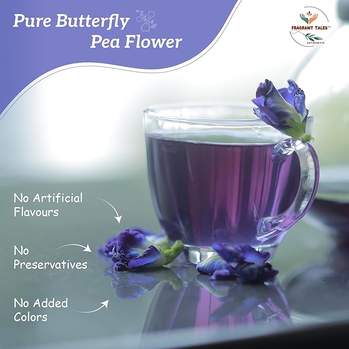 FRAGRANT TALES - Blue Butterfly Pea Flower Tea, Natural Herbal Tea, Caffeine Free, Preservative Free, 3.52 Oz, 50 Pyramid Bags