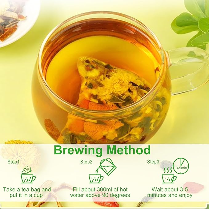 Goji Berry Chrysanthemum Tea - Dandelion Wolfberry Tea for Liver Cleanse & Detox, 8 Excellent Raw Material - Liver Health Chinese Herbal Tea Bags - Vegan, Sugar-Free & Caffeine-Free (2Box(30Bags))