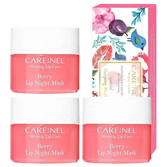 CARENEL Lip Sleeping Mask 5g (Berry 3Set) - Moisturizer for Dry Lips - Overnight Treatments Balm, Day and Night Repair Gloss, Scrubs Exfoliator