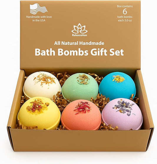 Handmade in USA Organic Bath Bombs Gift Set for Women All Natural with Epsom Salt Relaxation Dead Sea Salt Safe Bath Bombs Kit for Kids Her Mom Mother Grandma Girlfriend - Best Gifts Idea