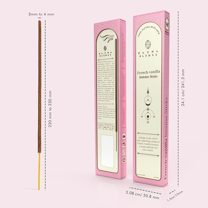 French Vanilla Incense Sticks, Organic Hand Dipped Incense, Natural Herbs & Aromatic Ingredients, Contain 40 Sticks Inside, Burn Time 45-60 Min, Spiritual Gifts, Incense by Karma Pledge