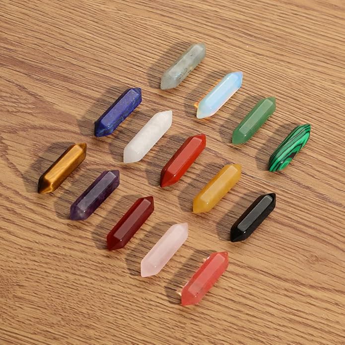 14 Pieces Natural Healing 7 Chakra Stones Set Crystal Hexagonal Bullet Shaped Reiki Meditation Gemstone Quartz Stone