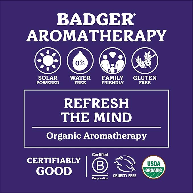 Badger Aromatherapy Travel Set, Organic Essential Oil Balm Variety Pack, Aromatherapy Gift Set, 1 Cheerful Mind, 1 Stress Soother, 1 Focus Balm, 1 Headache Soother, 1 Yoga & Meditation Balm, 5-Pack