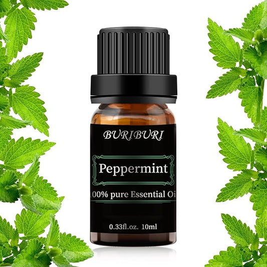 BURIBURI Peppermint Essential Oil 100% Pure, Undiluted, Natural, Organic Aromatherapy Mint Essential Oils 10ML for Diffuser, Soap Candle Making