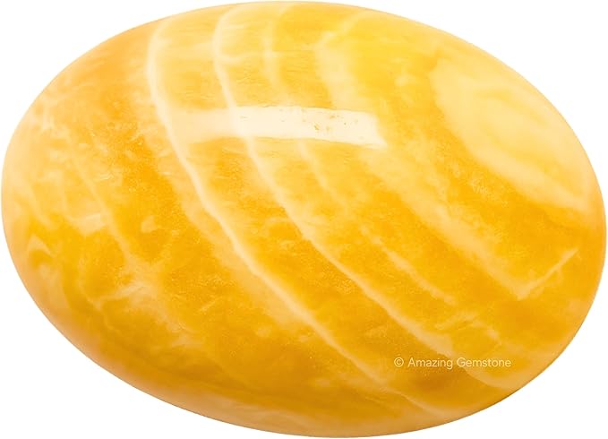 Yellow Calcite Crystals and Healing Stones - Large Palm Stone Crystals Piedra - Crystal for Good Luck, Positive Energy, Meditation - Unique Stocking Stuffers and Birthday Gifts for Women, Men