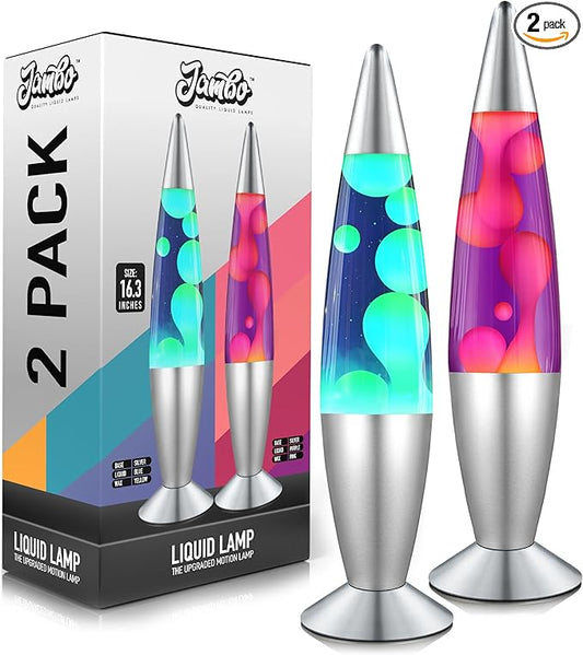 JAMBO 2 Pack- 16" Beautiful Lamp- Blue with Yellow/Green Wax and Purple with Pink Wax, Relaxing Liquid Lamp, Night Light Nightlight, Lamps for Adults Teens Kid