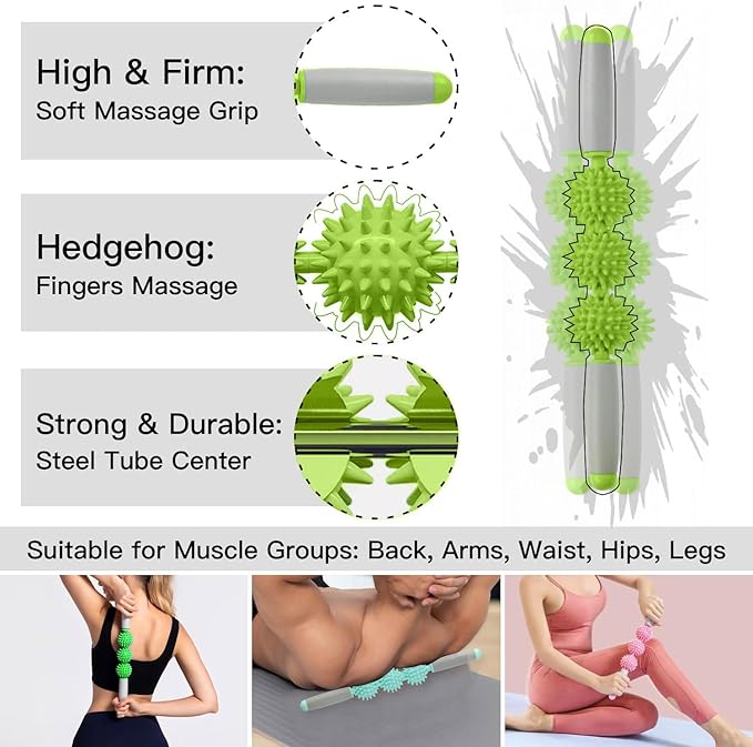 Fascia Muscle Roller, Cellulite Massager Fascia Roller for Cellulite and Sore Muscles, Neck, Leg, Back, Pressure Trigger Point Body Roller Deep Tissue Massage Stick Tools - 3 Massage Balls