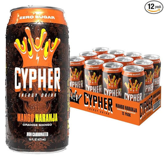 Cypher Sugar Free Energy Drink, Orange Mango – Non-Carbonated & Low Calorie Juice Energy Drink for Lasting Stamina & Focus with 260mg Caffeine, 3g Whey Protein, & 5 Amino Acids (12) 16oz Cans