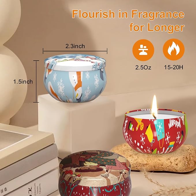 Christmas Candles Gifts Set for Women, Primevolve Scented Candles for 12 Bulk Home Aromatherapy, Strongly Fragrance Long Lasting Portable Travel Tin for Spa Bath Yoga