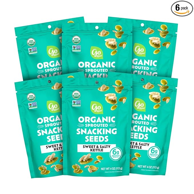 Go Raw Organic Sprouted Sweet & Salty Kettle Snacking Seeds, 4 oz, 6 Pack, Pumpkin & Sunflower Seeds, Keto, Kosher