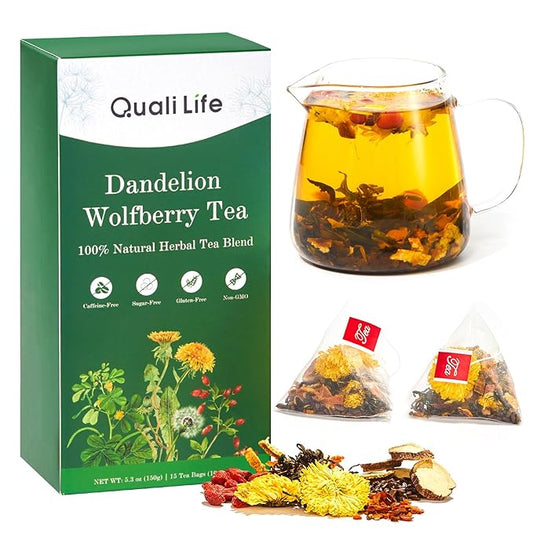 Dandelion Wolfberry Tea - Liver & Kidney Detox Herbal Tea, Summer Cleanse with Chrysanthemum, Wolfberry, Organic Dandelion Root, Cassia Seed, Licorice Chinese Herbal Tea Bag (1 Pack, Dandelion)
