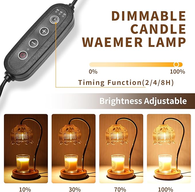 Dimmable Flower Candle Warmer Lamp, Candle Warmer with Timer & 4Bulbs, Womens Gifts for Christmas Birthday, Unique Home Decor for Bedroom Living Room Decor Aesthetic (Yellow/Green)