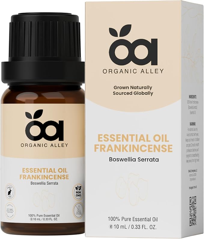Frankincense Essential Oil by Organic Alley (Boswellia Serrata) | 100% Pure & Undiluted | Natural Aromatherapy for Diffusers & DIY Blends | Earthy-Woody Resin Aroma | (0.33 fl oz)