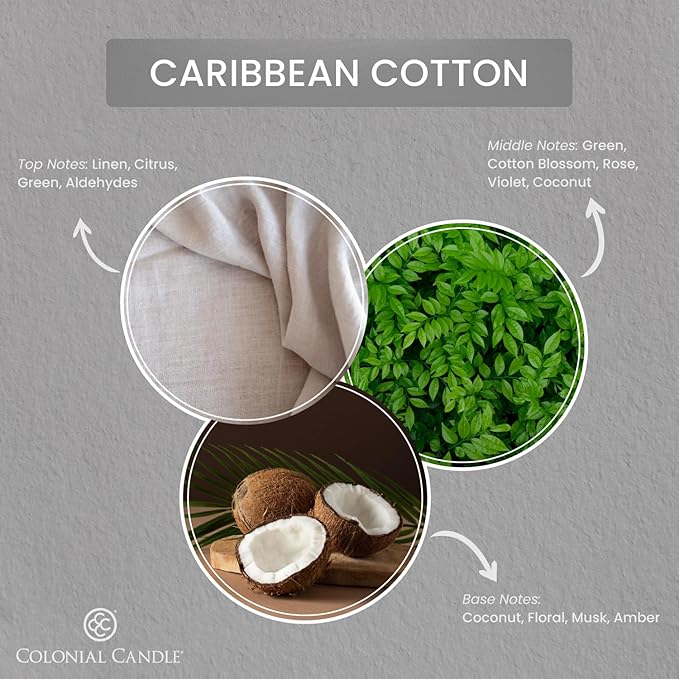 Colonial Candle Caribbean Cotton Scented Candle Jar, Highly Fragranced Candles for Home Scented, Mottled Wax Candle, 2 Wick, 8 oz - Made in The USA