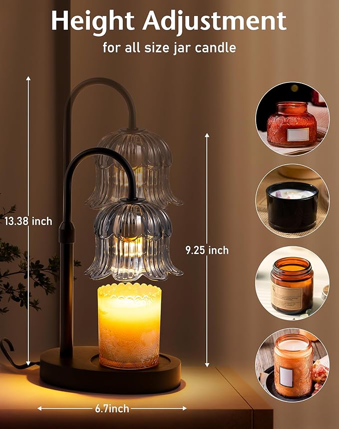 Flower Candle Warmer Lamp with Timer - Lotus Light Electric Wickless Warming Height Adjustable Dimmable No Flame Heat Warm Melt Wax Scented Floral Table Lights Elegant Tulip Modern Home Decor