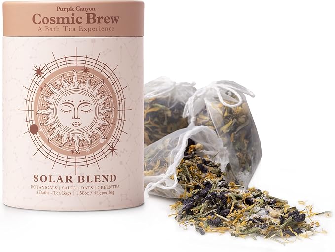 Solar Blend Bath Tea by Purple Canyon | 3 Reviving Bath Soaks with Eucalyptus, Peppermint, Calendula, and Dried Flowers | Self Care Gifts for Women