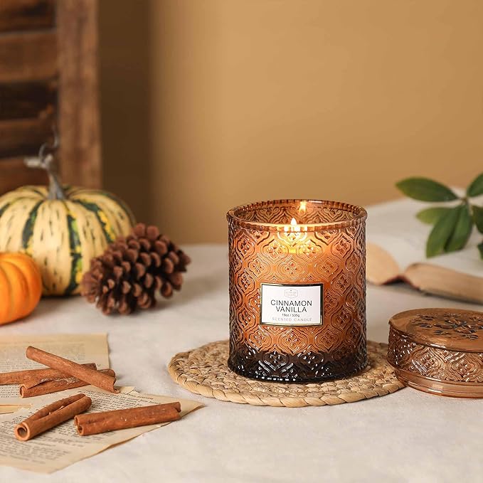 Fall Candle, Cinnamon Vanilla Spice Candles, 19oz Large Candle, Fall Scented Candles Gifts for Women, Thanksgiving Table Centerpiece, Farmhouse Autumn Decorations for Harvest Home Decor