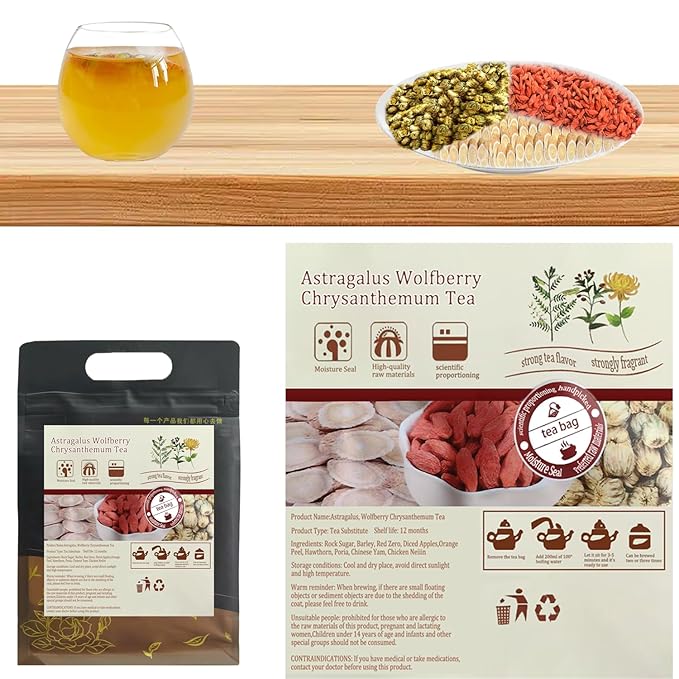 Astragalus, Goji berry, Chrysanthemum Natural herbal tea for stomach health. Kidney Health, Roasted Detox Herbal Tea. Support Digestion & Boost Immune System, Caffeine Free. (1 Pack/25 Bags)