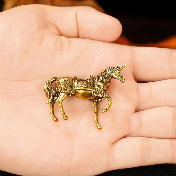Armored Unicorn Statue 100% Solid Brass , Mythological Warhorse Sculpture, Handcrafted Vintage Collectible Art, Fantasy Décor for Bookshelf, Unique Gift for Mythology Lovers & Medieval Enthusiasts