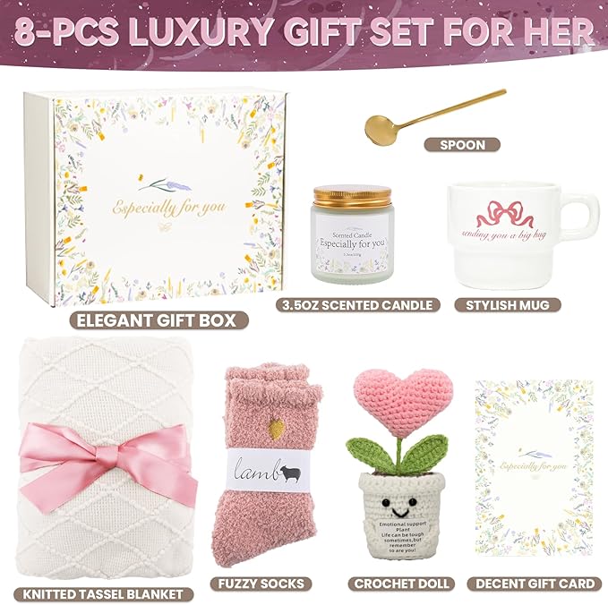 Get Well Gifts for Women Care Package - Surgery Recovery & Chemo Comfort Box, Feel Better Basket for Her After Miscarriage or Illness,Surgery Cancer, Encouraging Self-Care Gift(Pink White)