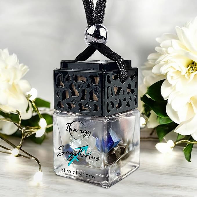 Innergy Sagittarius Zodiac Crystal Infused Car Air Freshener - Portable 8 ml. Hanging Essential Oil Diffuser for Vehicle, Long-Lasting Fragrance, Eco-Friendly Design, Freshness On The Go!