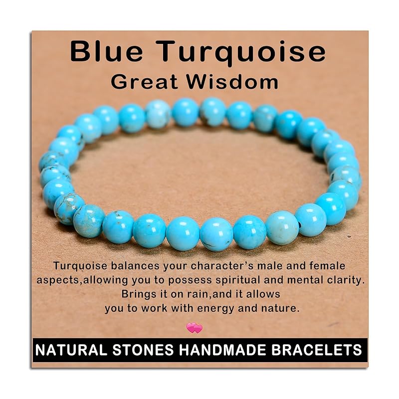 AD Beads Handmade Gemstone Stretch Elastic Bracelet Crystal Healing Reiki Nature's Beauty and Spiritual Essence Unisex (6mm, Blue Turquoise (Great Wisdom))