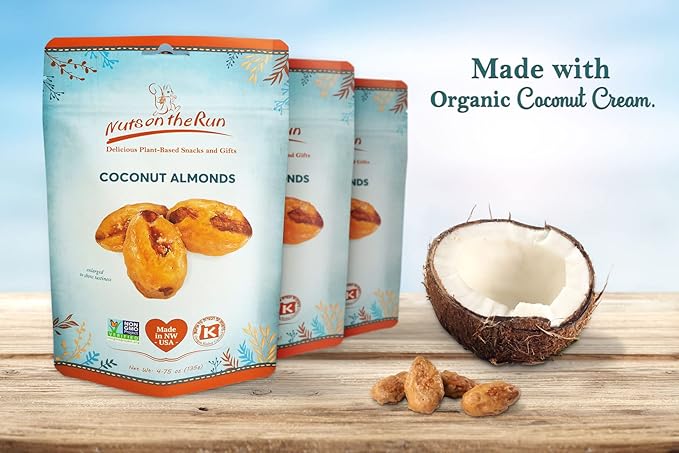 Coconut Almonds - Vegan, Kosher, Gluten-free, GMO-free - 4.75oz (PACK OF 3 BAGS), Satisfaction Guarantee, Vegan