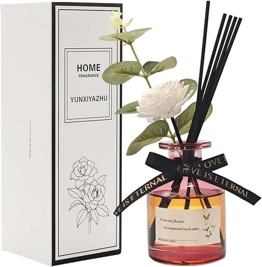 Reed Diffuser Essential Oil Set - Rose Fragrance Air Freshener (4.4 Fl Oz) for Home, Bathroom, Bedroom, Office Decor