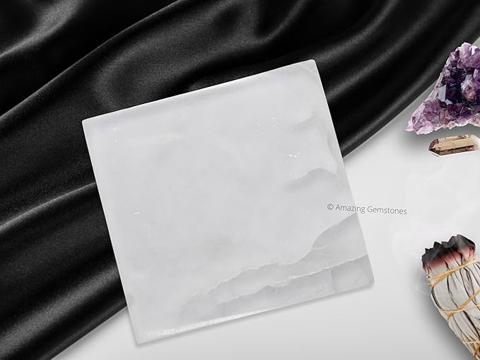 Amazing Gemstone Selenite Crystal Charging Plate For Crystals And Healing Stones, 3" Selenite Crystal Plate Coaster For Home, Office Table Decor (Selenite Square)