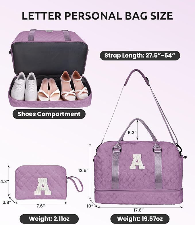 Gifts for Sister-Travel Bag for Women Shoe Compartment, Personalized Weekender Bag, Monogram Overnight Bag, Letter Travel Bag with Makeup Bag，Sister Friend Girlfriend Gifts (Letter N)