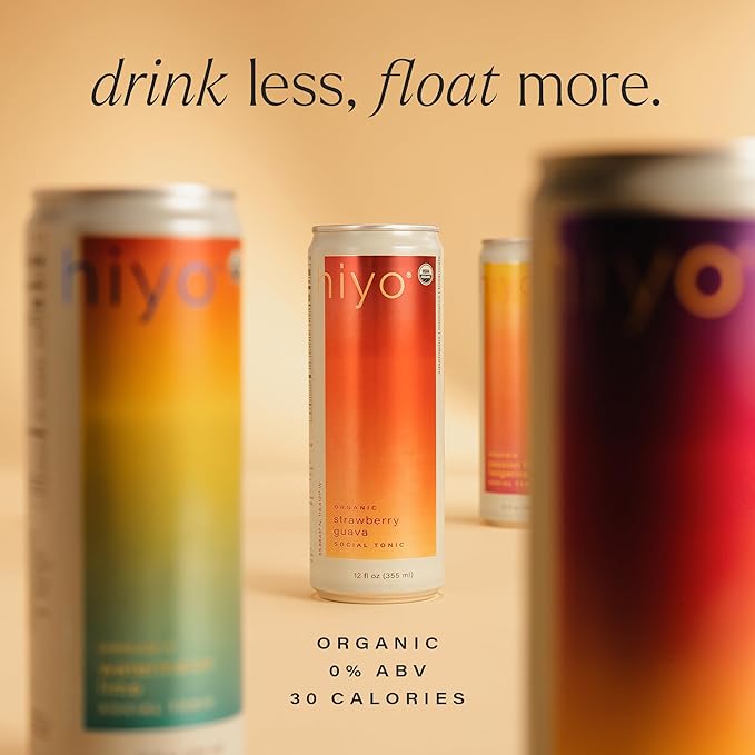 Hiyo Organic Social Tonic - Pineapple Coconut, 12 Pack - N.A. Functional Seltzer, Sparkling Water Crafted with Organic Adaptogens, Nootropics & Botanicals