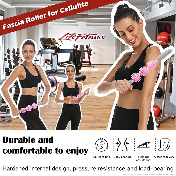Fascia Muscle Roller, Cellulite Massager Fascia Roller for Cellulite and Sore Muscles, Neck, Leg, Back, Pressure Trigger Point Body Roller Deep Tissue Massage Stick Tools - 3 Massage Balls