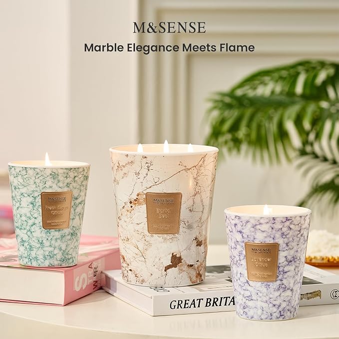 M&SENSE LavenderCitrus Scented Candles for Home, 3-Wick Highly Scented Jar Candles, Extra Large Candle 35 Oz 150 Hours Long Lasting Burning, Relaxing Aromatherapy Candle for Stress Relief, Meditation