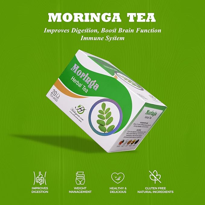 HERBOGANIC Moringa Herbal Tea - Digestion Support and Immune Boost | Refreshing and Delicious Blend | Natural Ingredients | 20 Tea Bags