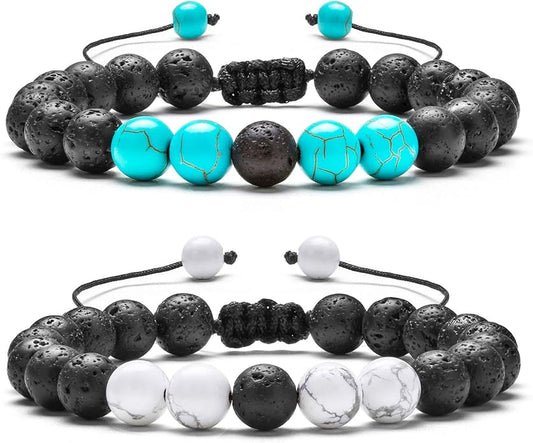Hamoery Men Women 8mm Lava Rock Aromatherapy Anxiety Essential Oil Diffuser Bracelet Braided Rope Natural Stone Yoga Gifts Beads Bracelet Bangle-21017