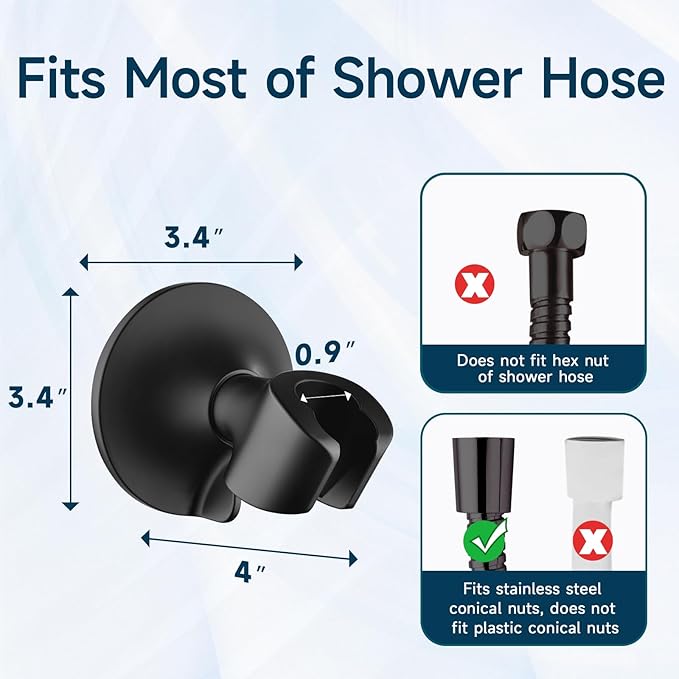 BRIGHT SHOWERS Strong Adhesive Shower Head Holder with Dual Angle Adjustable, Wall Mounted Handheld Shower Bracket, Easy Installation, Screw Mounting Options, Matte Black