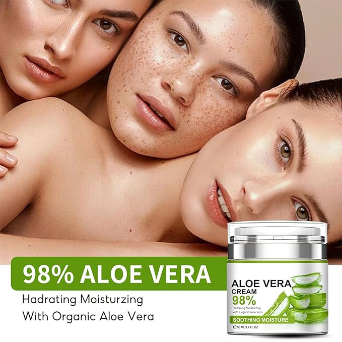 Aloe Vera Moisturizer Facial Cream,Facial Cream With 98% Organic Aloe Vera,Anti Wrinkle Face Moisturize Cream,For Dry Skin,Acne Scars,Soft,Moisturizing,And Delicate Skin
