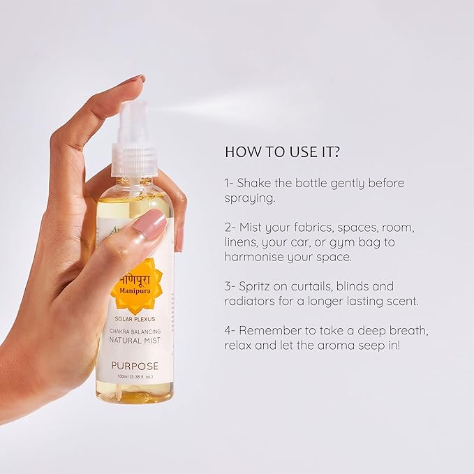 Solar Plexus Chakra Natural Mist by Aromafume | 100ml/3.3 fl oz | Manipura | Aromatherapy Spray for Chakra Balance | Lemongrass & Rosemary Extracts | Essential Oil Spray for Meditation, Yoga, Reiki