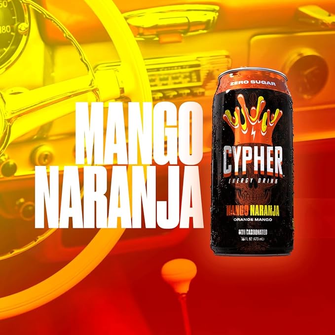 Cypher Sugar Free Energy Drink, Orange Mango – Non-Carbonated & Low Calorie Juice Energy Drink for Lasting Stamina & Focus with 260mg Caffeine, 3g Whey Protein, & 5 Amino Acids (12) 16oz Cans