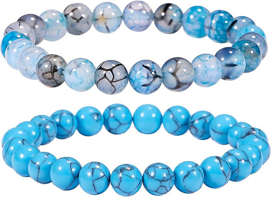 Bivei Natural Gemstone Semi Precious Healing Crystals Handmade Stretchy Round Beads Bracelet, Enhance Positive Energy