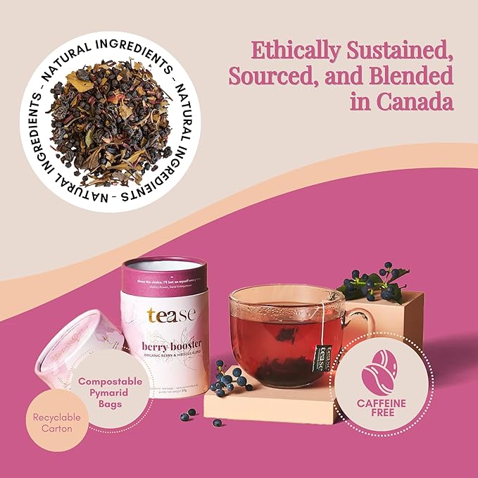 Tease Tea Organic Hibiscus Drink - Berry Booster Elderberry Tea, Caffeine Free, Organic Herbal Drink Made with Hibiscus Petals, Currant, and Natural Flavors Blended for Warding Off Stress and Colds