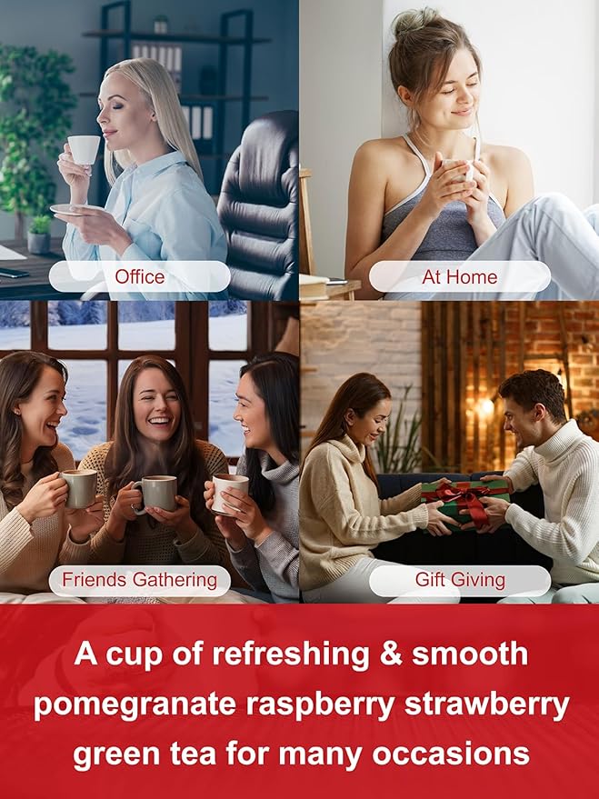 TeeLux Pomegranate Raspberry Strawberry Green Tea, Fruit Flavored Green Tea, Berry Aroma & Crisp Taste, Hot & Iced Tea, 100 Count