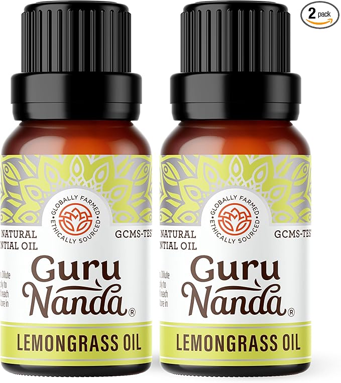 GuruNanda Lemongrass Essential Oil, 100% Pure, Natural and Undiluted Diffuser Oil for Aromatherapy, Massages & DIY Recipies, for Rejuvenation (2X0.5 fl Oz)