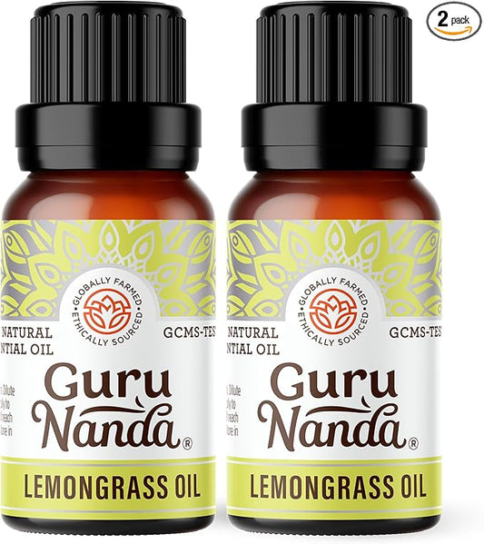 GuruNanda Lemongrass Essential Oil, 100% Pure, Natural and Undiluted Diffuser Oil for Aromatherapy, Massages & DIY Recipies, for Rejuvenation (2X0.5 fl Oz)