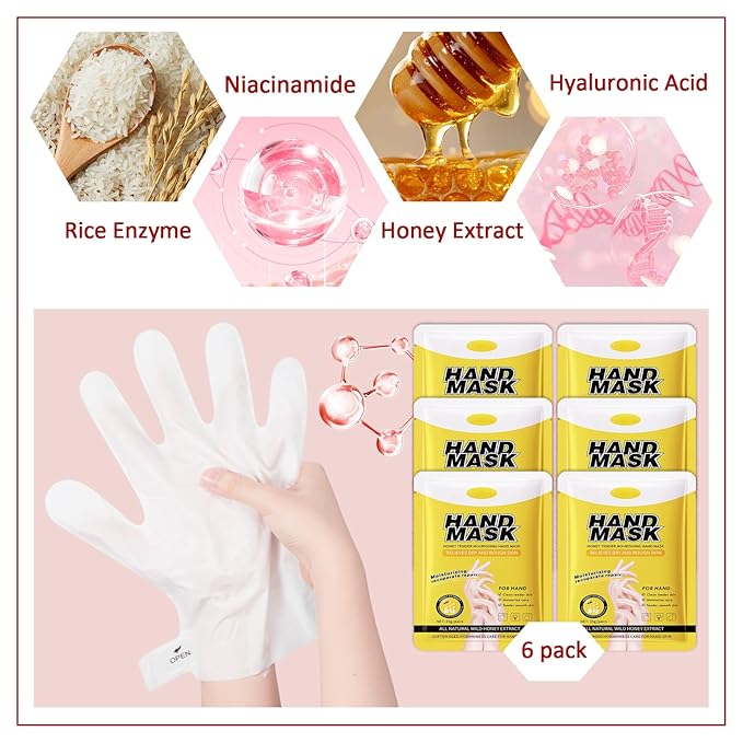 Hand Masks Moisturizing Gloves,6 Pairs Hydrating Hand Peel Masks Gift Set for Dry Cracked Hands Care,Long-lasting and Non-greasy Hand Moisturizer Gloves for Women L