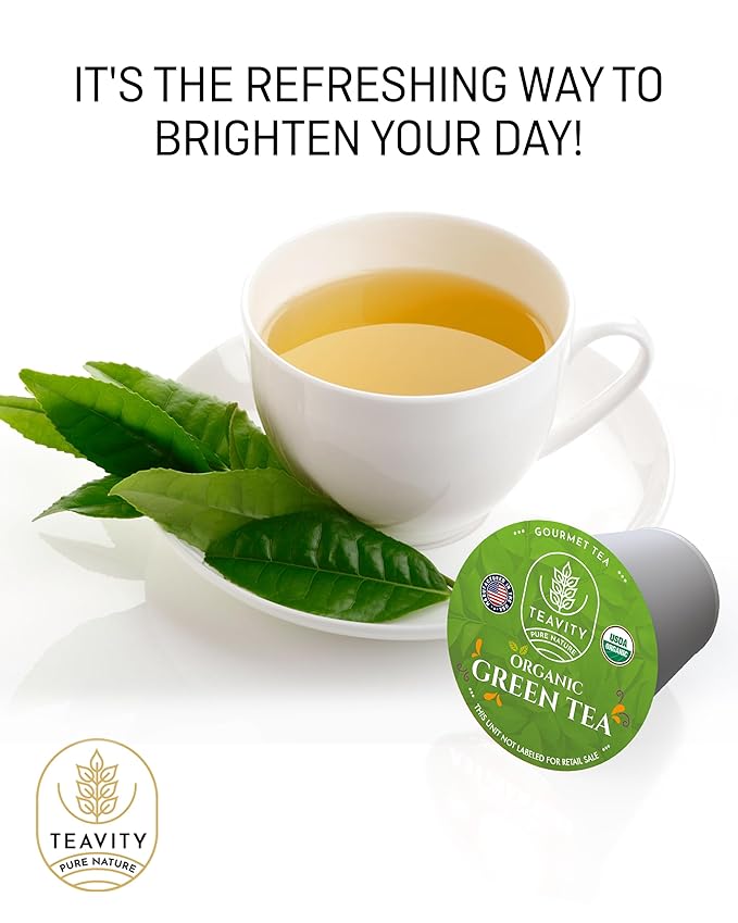 Organic Green Tea Pods for Keurig - Unsweetened Green Tea for K Cup Machines by Teavity (12 Tea Pods)